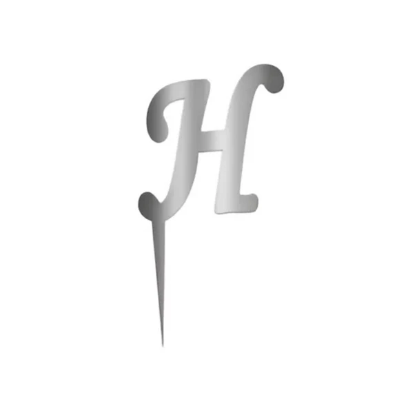 H Harfi Gümüş Pleksi Pasta Süsü 7 cm ürün görseli