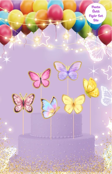 Kelebek Temalı Pasta Üstü Figür Set ürün görseli