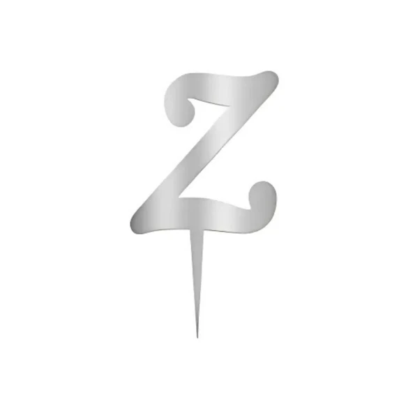 Z Harfi Gümüş Pleksi Pasta Süsü 7 cm ürün görseli