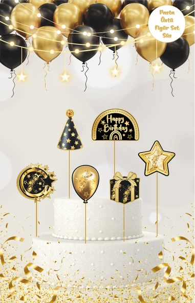 Altın Yıldız Temalı Pasta Üstü Figür Set - 1