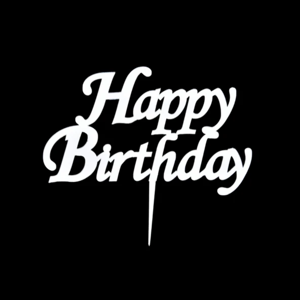 Happy Birthday Gümüş Pleksi Pasta Süsü ürün görseli