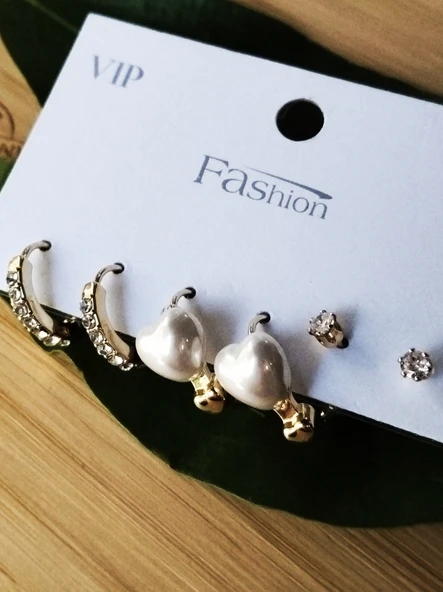 Monalisa Home Gold Renk Lüks Gösterişli  Figürlü Üçlü Küpe ürün görseli 1