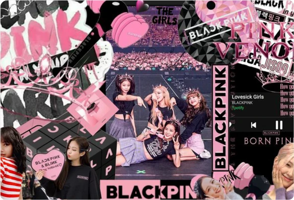 Black Pink Dikdörtgen Pasta Yenilebilir Resim Baskı 28*19 cm ürün görseli