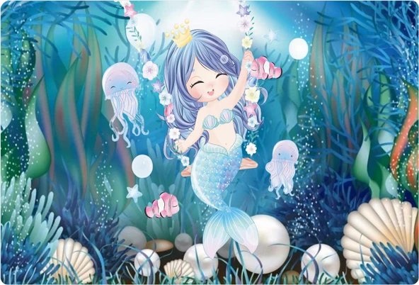 Deniz Kızı Dikdörtgen Pasta Yenilebilir Resim Baskı 28*19 cm ürün görseli