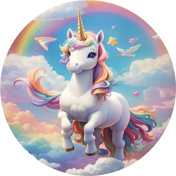 Unicorn Yuvarlak Pasta Yenilebilir Resim Baskı 20 cm ürün görseli