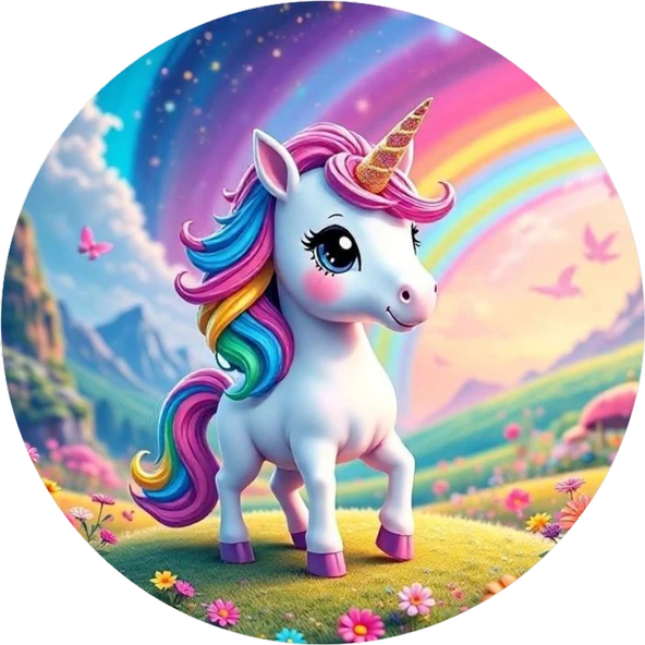 Unicorn Yuvarlak Pasta Yenilebilir Resim Baskı 20 cm ürün görseli