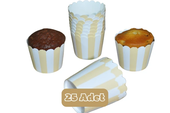 Krem Beyaz Çizgili Cupcake Muffin Kalıbı ürün görseli