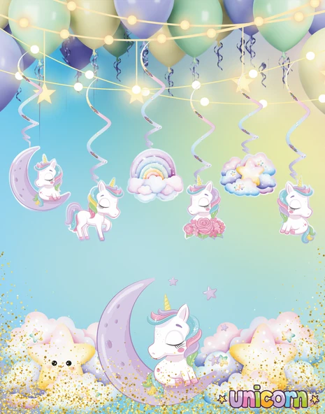 Unicorn Temalı 3D Tavan Sarkıt 6 lı - 1