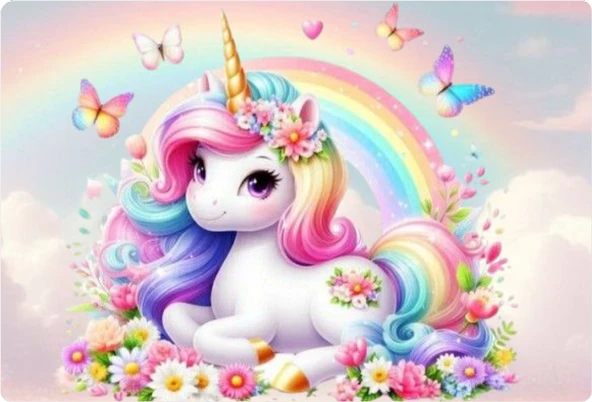 Unicorn Dikdörtgen Pasta Yenilebilir Resim Baskı 28*19 cm