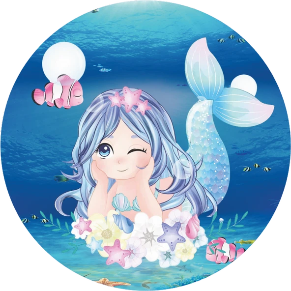 Deniz Kızı Yuvarlak Pasta Yenilebilir Resim Baskı 20 cm - 1