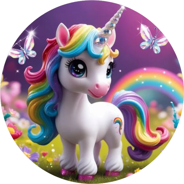 Unicorn Yuvarlak Pasta Yenilebilir Resim Baskı 20 cm ürün görseli