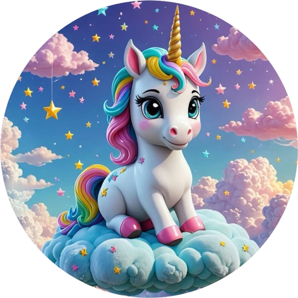 Unicorn Yuvarlak Pasta Yenilebilir Resim Baskı 20 cm ürün görseli