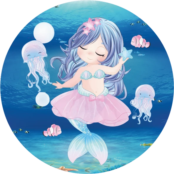 Deniz Kızı Yuvarlak Pasta Yenilebilir Resim Baskı 20 cm ürün görseli