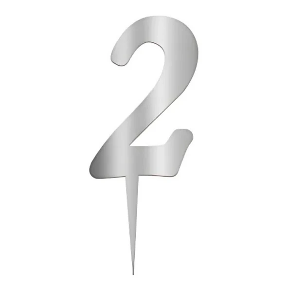 2 Rakam Gümüş Pleksi Pasta Süsü 7 cm