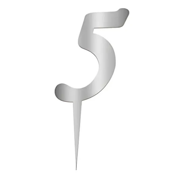5 Rakam Gümüş Pleksi Pasta Süsü 7 cm