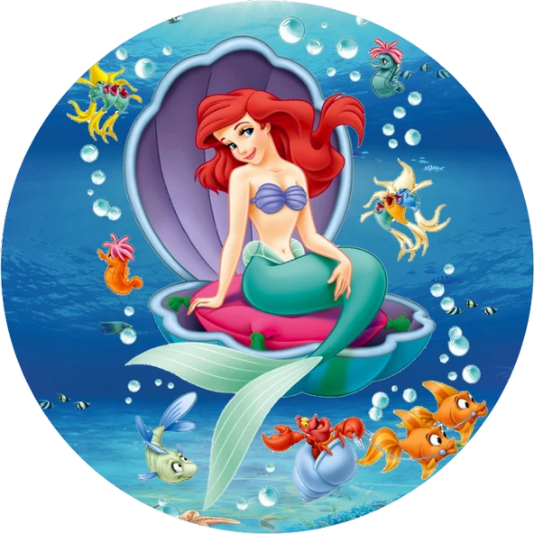 Deniz Kızı Yuvarlak Pasta Yenilebilir Resim Baskı 20 cm ürün görseli