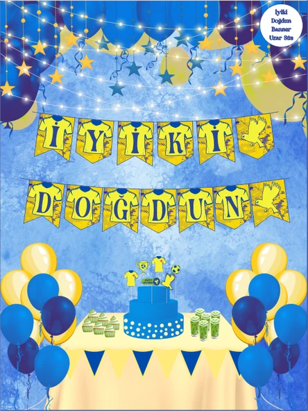 Sarı Lacivert Taraftar Temalı Uzar Yazı Banner ürün görseli 1