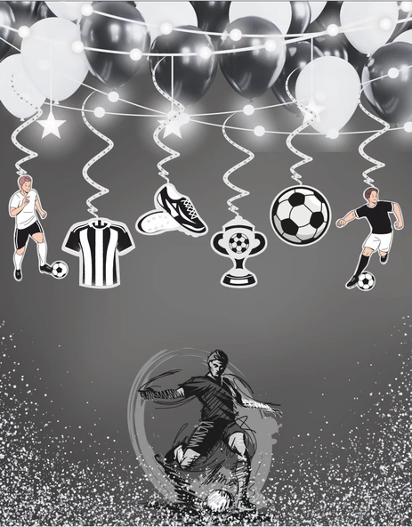 Siyah Beyaz Taraftar Temalı 3D Tavan Sarkıt 6 lı ürün görseli 1