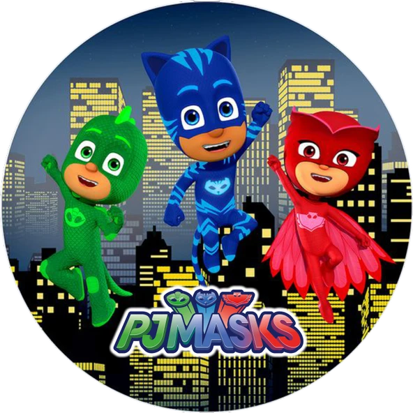 Pjmask Yuvarlak Pasta Yenilebilir Resim Baskı 20 cm ürün görseli 1