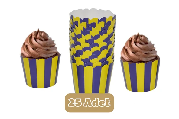Sarı Lacivert Çizgili Cupcake Muffin Kalıbı ürün görseli