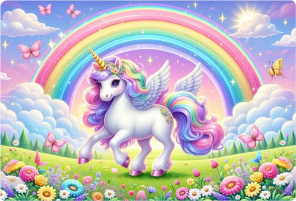 Unicorn Dikdörtgen Pasta Yenilebilir Resim Baskı 28*19 cm ürün görseli