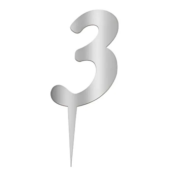 3 Rakam Gümüş Pleksi Pasta Süsü 7 cm