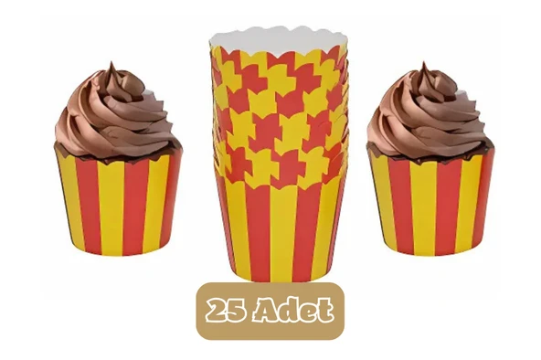 Sarı Kırmızı Çizgili Cupcake Muffin Kalıbı ürün görseli