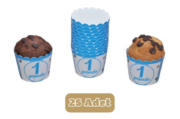 1 Yaş Mavi Temalı Cupcake Muffin Kalıbı