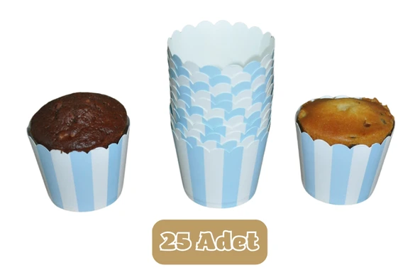 Mavi Beyaz Çizgili Cupcake Muffin Kalıbı ürün görseli