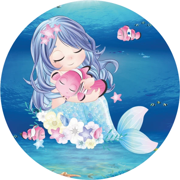 Deniz Kızı Yuvarlak Pasta Yenilebilir Resim Baskı 20 cm ürün görseli