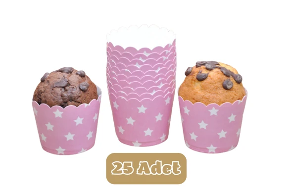 Pembe Yıldızlı Cupcake Muffin Kalıbı