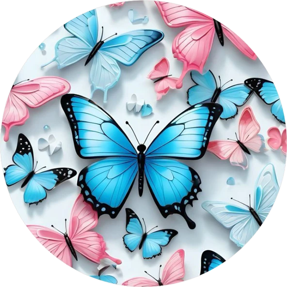 Kelebek Yuvarlak Pasta Yenilebilir Resim Baskı 20 cm ürün görseli