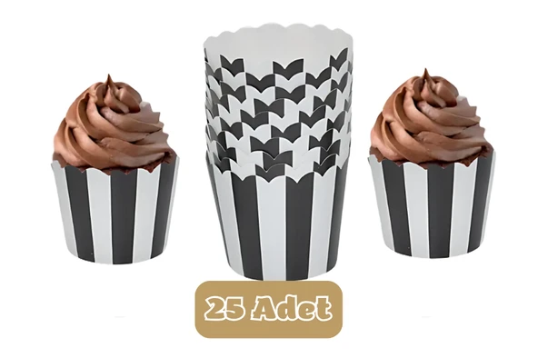 Siyah Beyaz Çizgili Cupcake Muffin Kalıbı ürün görseli
