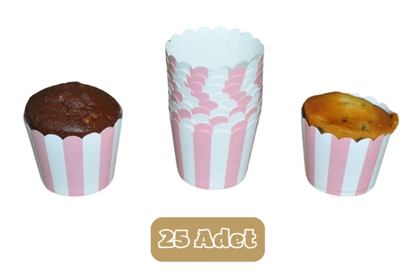 Pembe Beyaz Çizgili Cupcake Muffin Kalıbı - 1