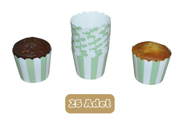 Yeşil Beyaz Çizgili Cupcake Muffin Kalıbı