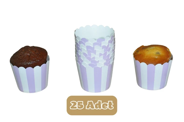 Lila Beyaz Çizgili Cupcake Muffin Kalıbı ürün görseli