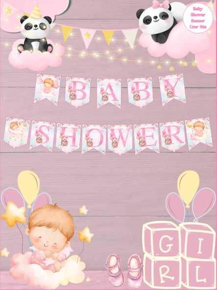 Baby Shower Pembe Temalı Uzar Yazı Banner ürün görseli 1
