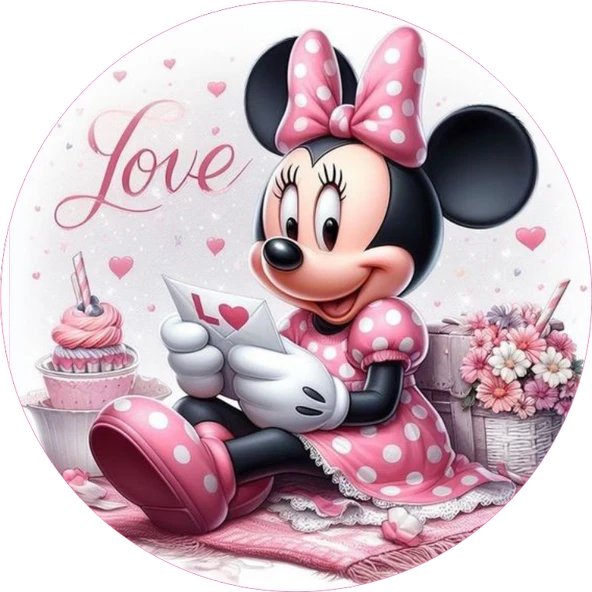 Minnie Mouse Yuvarlak Pasta Yenilebilir Resim Baskı 20 cm ürün görseli