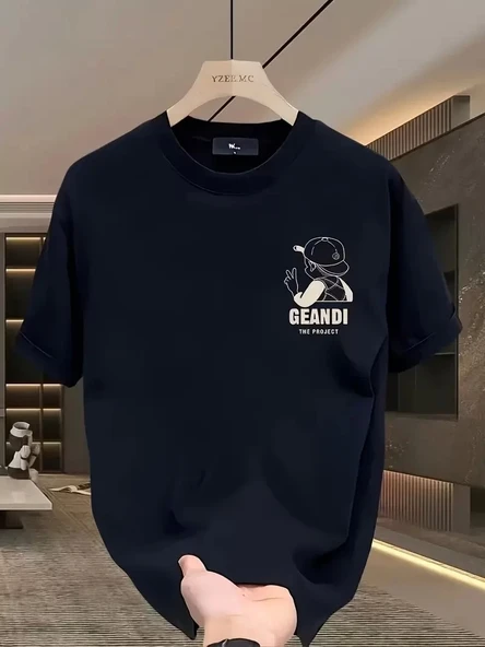 Geniş Kesim Pamuklu Tişört - "GANDHI The Project" Baskılı, Siyah, Rahat Kesim, Kısa Kollu, Günlük Kıyafet, Her Gün Giyil - Resim 2