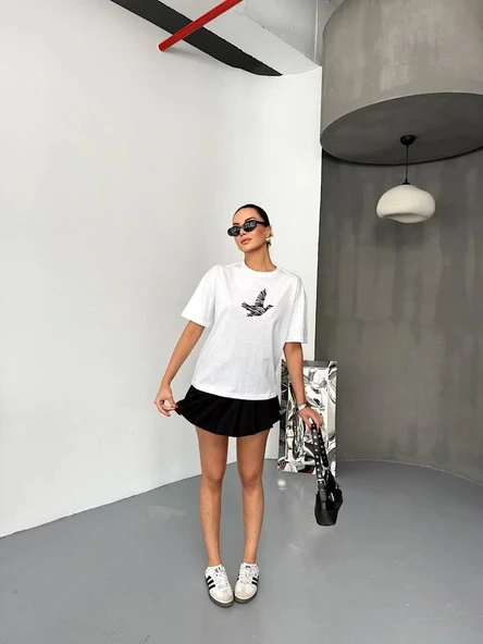 Kısa Kol Baskılı T-shirt - Beyaz - 2