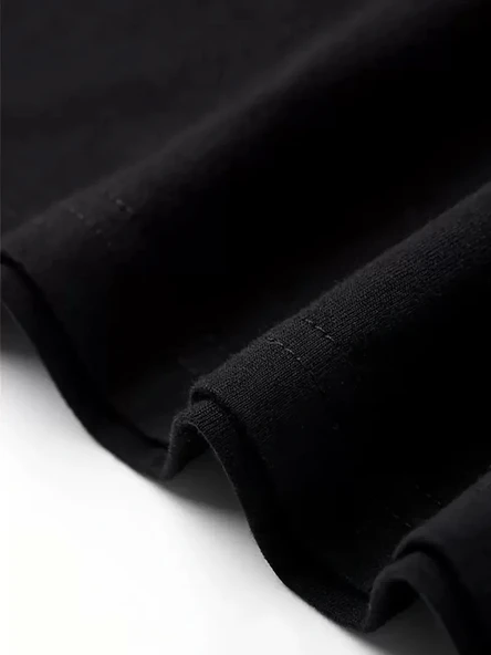 AICG Ön Arka Baskılı Bisiklet Yaka Kadın Oversize Bisiklet Yaka T-shirt - Siyah - Resim 4