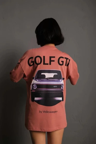 Kadın Sırt Golf Gtı Baskılı Oversize T-shirt - Gül Kurusu - Resim 3