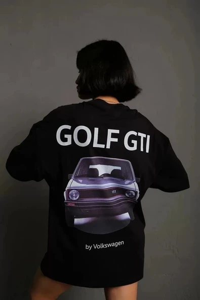 Kadın Sırt Golf Gtı Baskılı Oversize T-shirt - Siyah ürün görseli