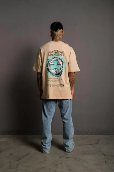 Erkek Sırt Baskılı T-shirt - Bej ürün görseli