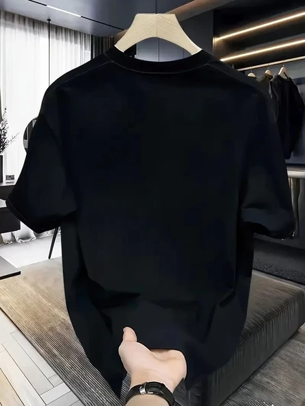 Rahat Bisiklet Yaka Tişört, Yaratıcı Karikatür Baskı - Yumuşak Polyester, Her Mevsim Giyilebilir- Siyah - Resim 2