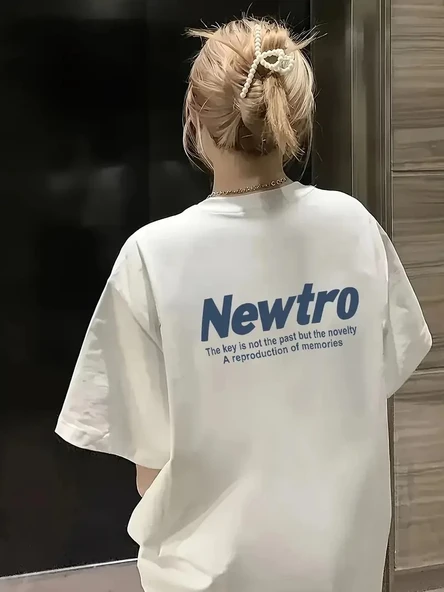 Newtro Baskılı Oversize Bisiklet Yaka T-shirt - Beyaz ürün görseli