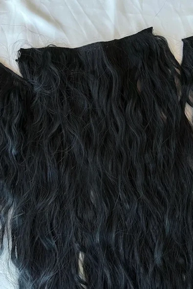 Caş Dekorasyon Isıya Dayanıklı Yıkanabilir Yarımay Çıt Çıt Saç 1#SIYAH-DALGALI-60CM-110 Gr+2 Adet Ya - 4