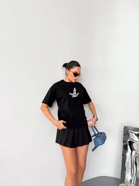 Kısa Kol Baskılı T-shirt - Siyah - Resim 8