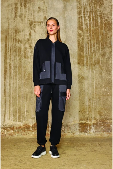 PARAŞÜT KUMAŞ GARNİLİ ÖNÜ FERMUARLI SWEATSHİRT ürün görseli 1