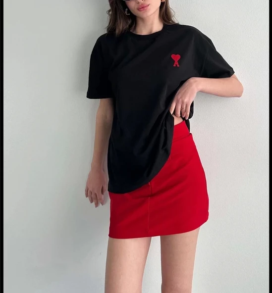 Unisex Bisiklet Yaka Baskılı Oversize T-Shirt - Siyah ürün görseli